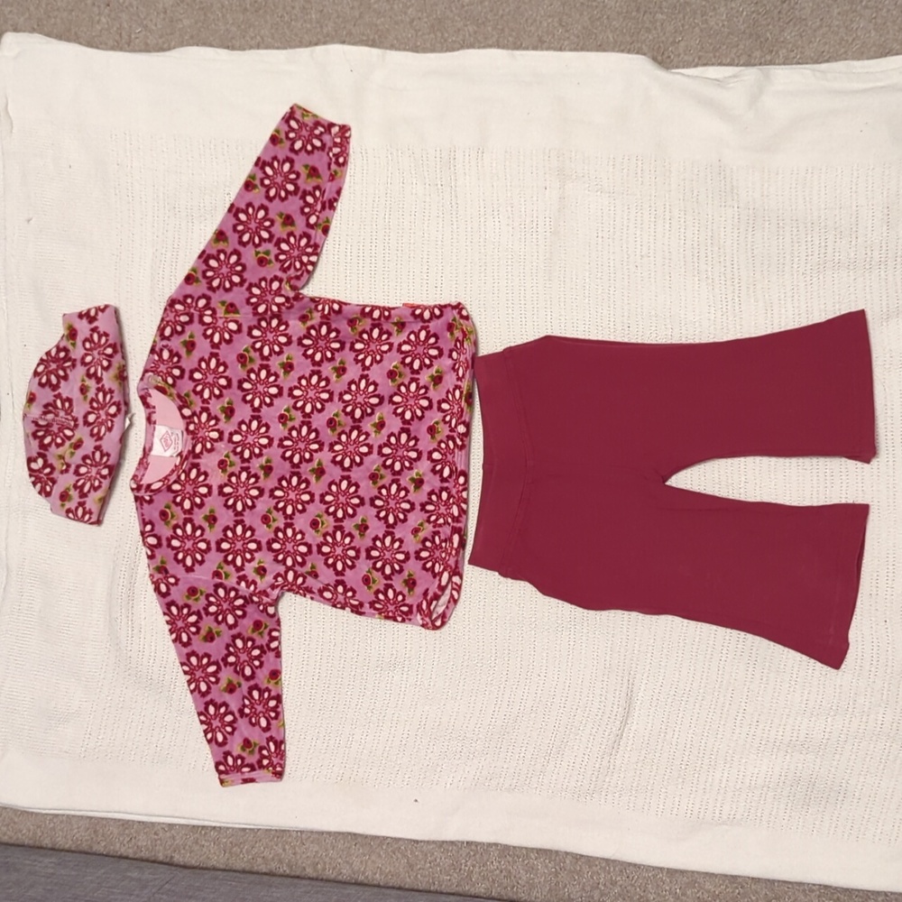 Oilily & KRU 3piece matching set: top, pants, & hat, purple & pink Sz 6-12 Mo